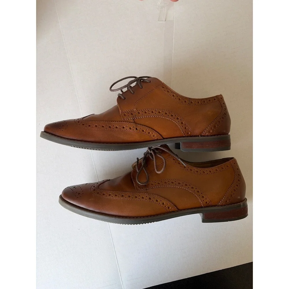 Florsheim Mens 11839 Cognac Tan Leather Wingtip Oxford Dress Shoes 10.5 D